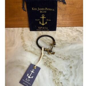 Kiel James Patrick Leather Wrap Bracelet Black Brass Anchor Clasp